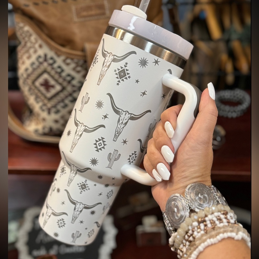 New 3 Pack Western Southwest Longhorn Skull Cactus Tumbler Water Bottle